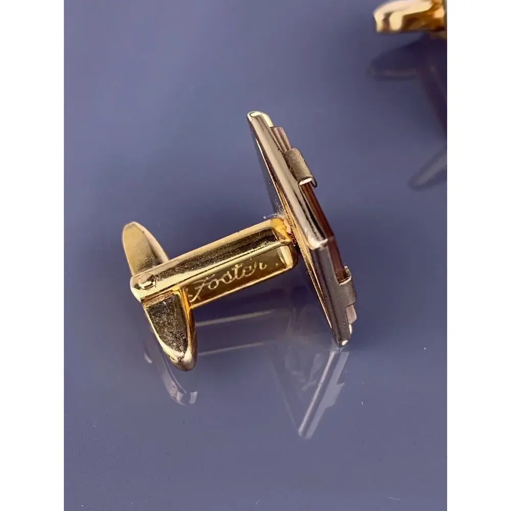 Lucite Leaves Gold Plated Cufflinks Intaglio Wreath Satin Foster Vintage